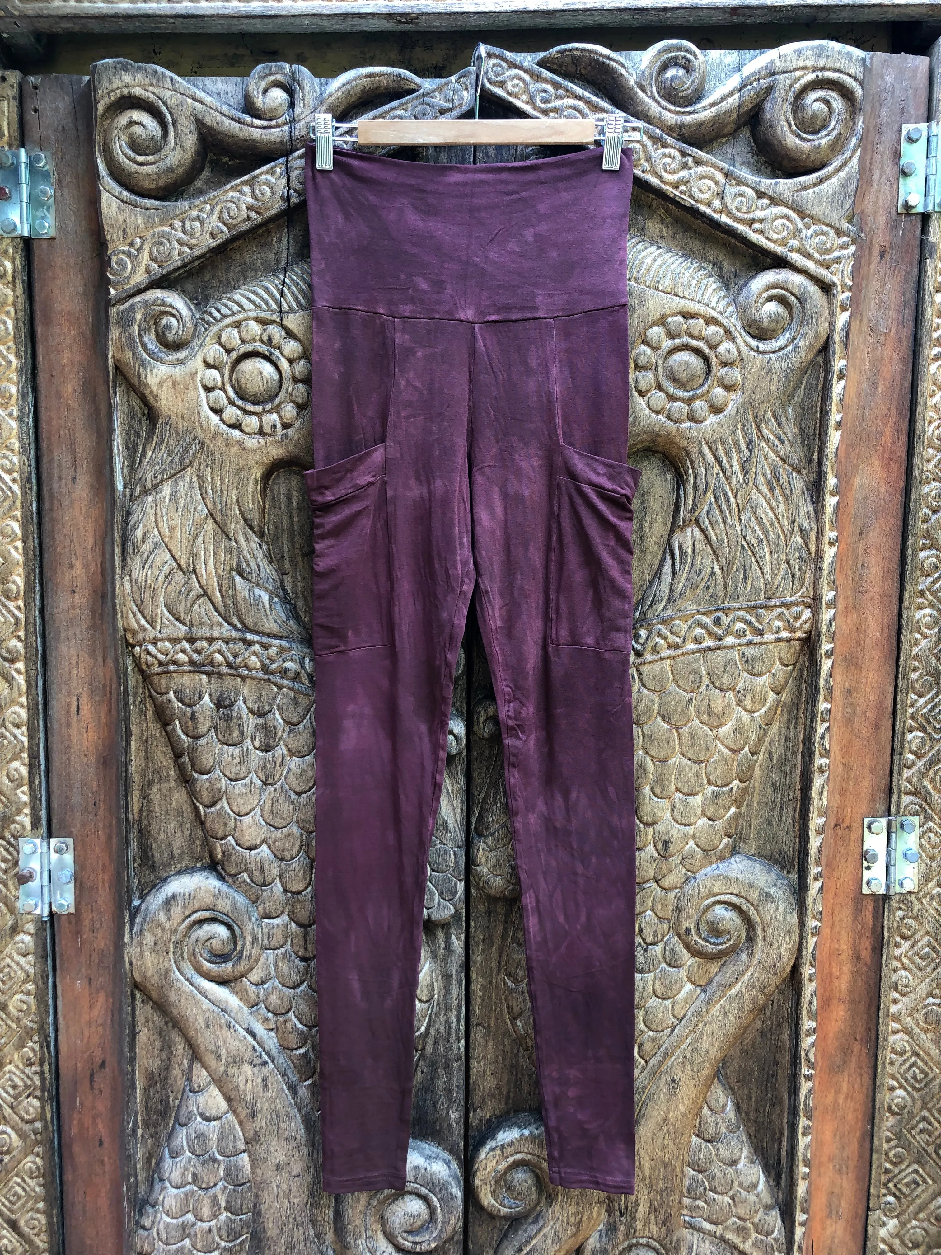 High Waist Pocket Yoga Tights - Dark Plum