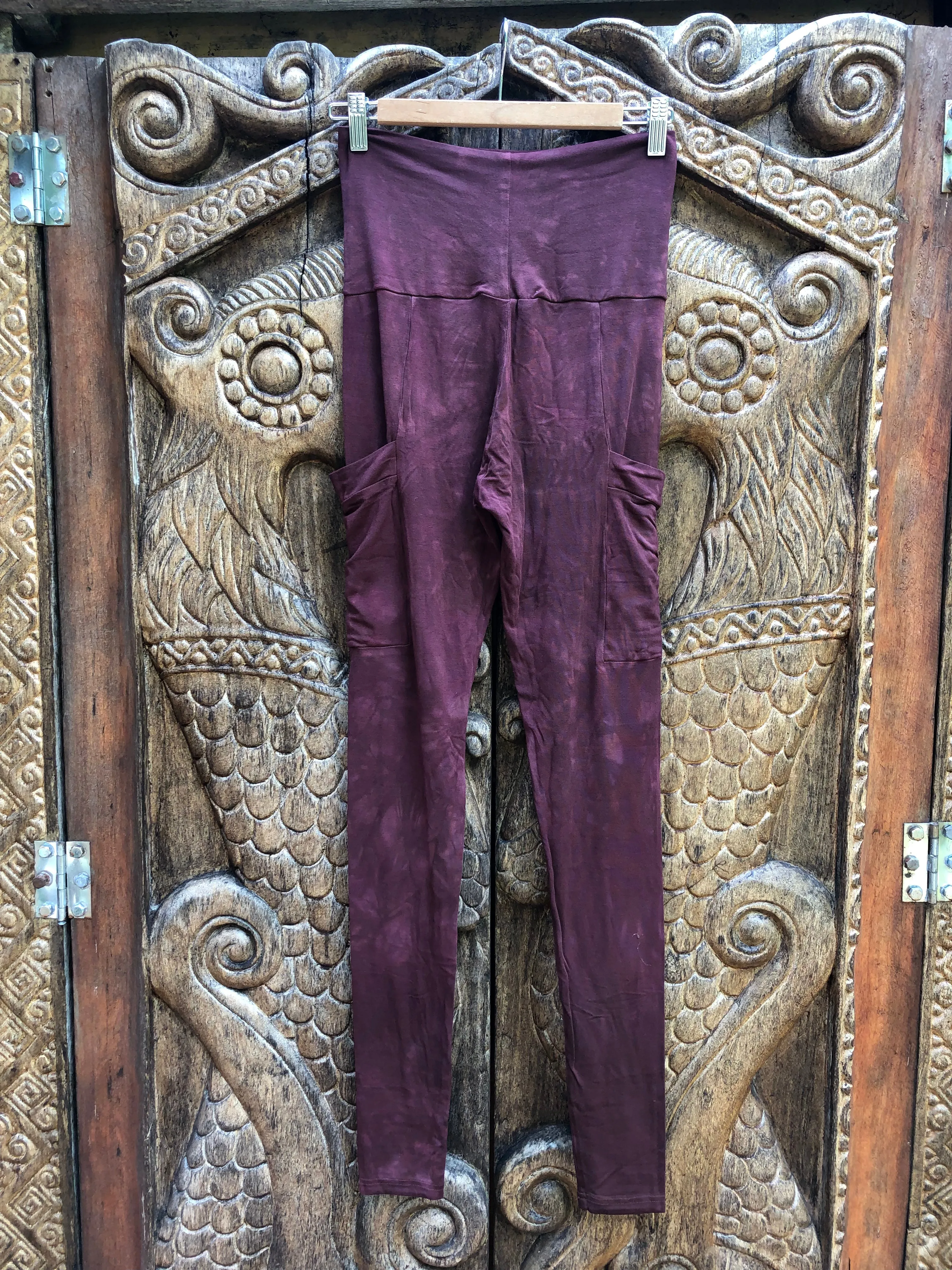High Waist Pocket Yoga Tights - Dark Plum