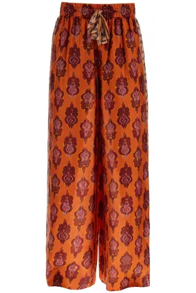 High Waist Wide Leg Ikat Print Silk Pants Orange
