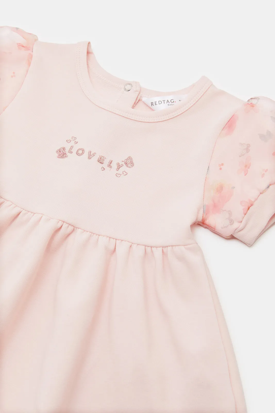 Infant Girls Pink Printed Sleeves Dress