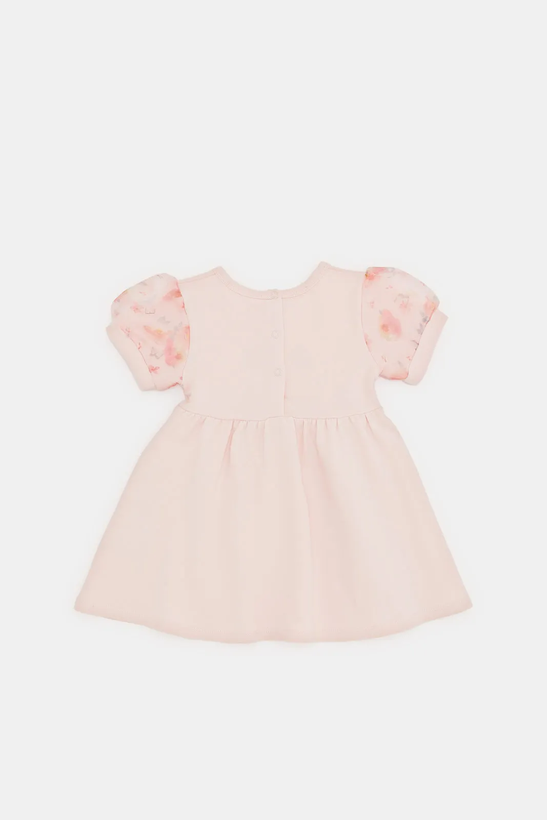 Infant Girls Pink Printed Sleeves Dress