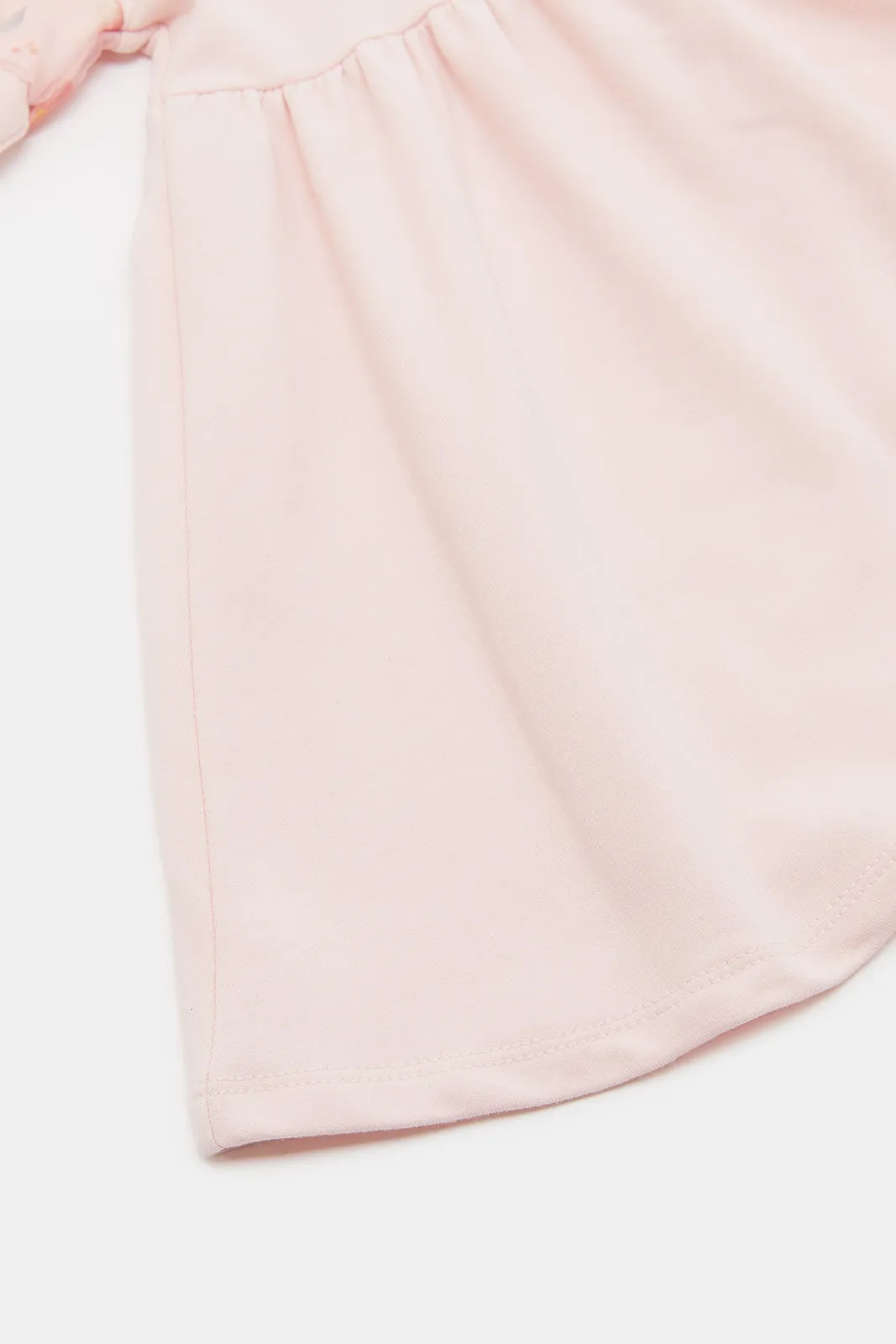 Infant Girls Pink Printed Sleeves Dress