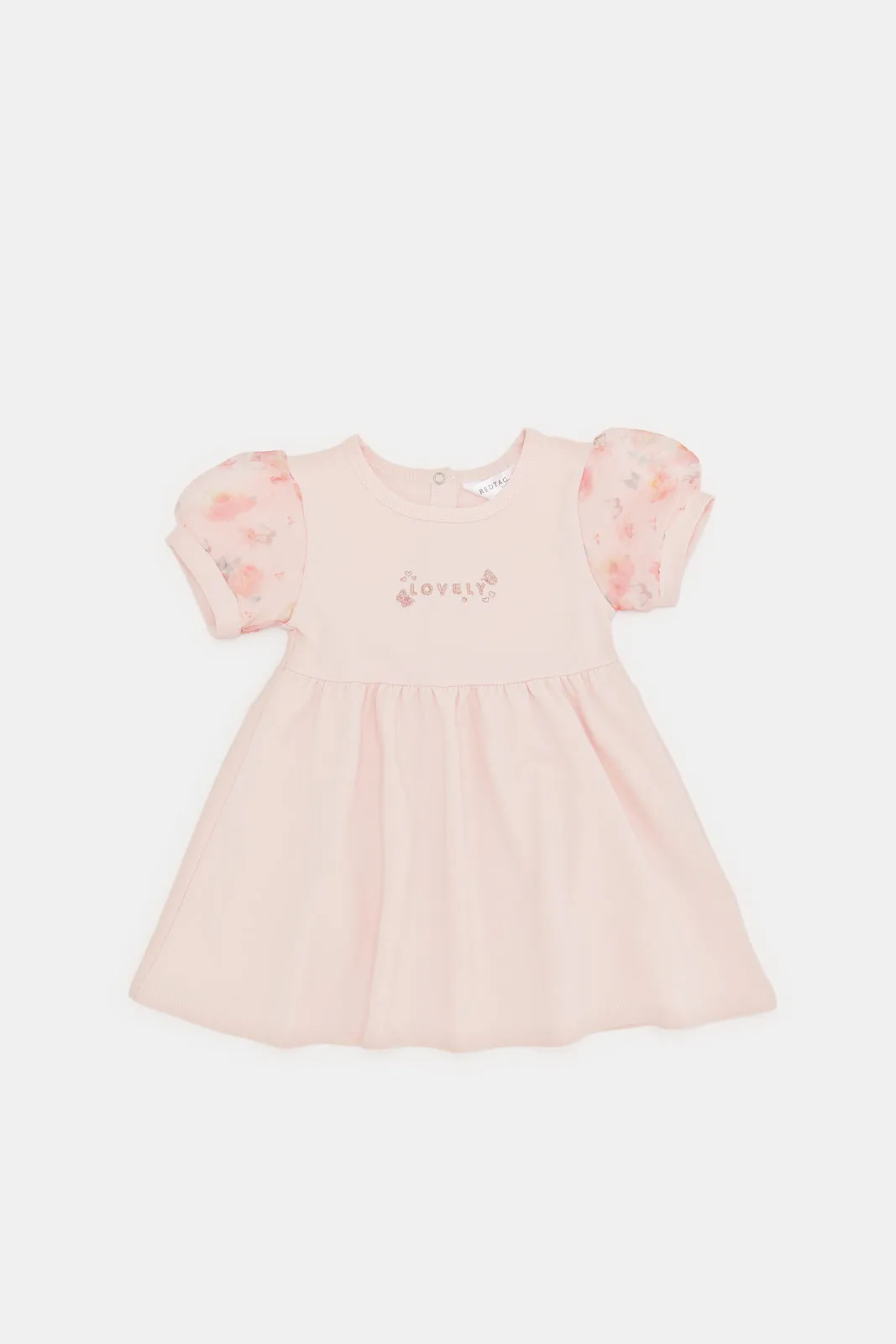 Infant Girls Pink Printed Sleeves Dress