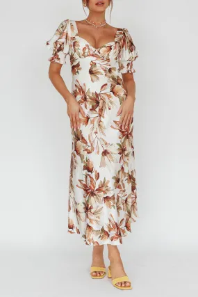 Isabelle Cream Satin Floral Midi Dress