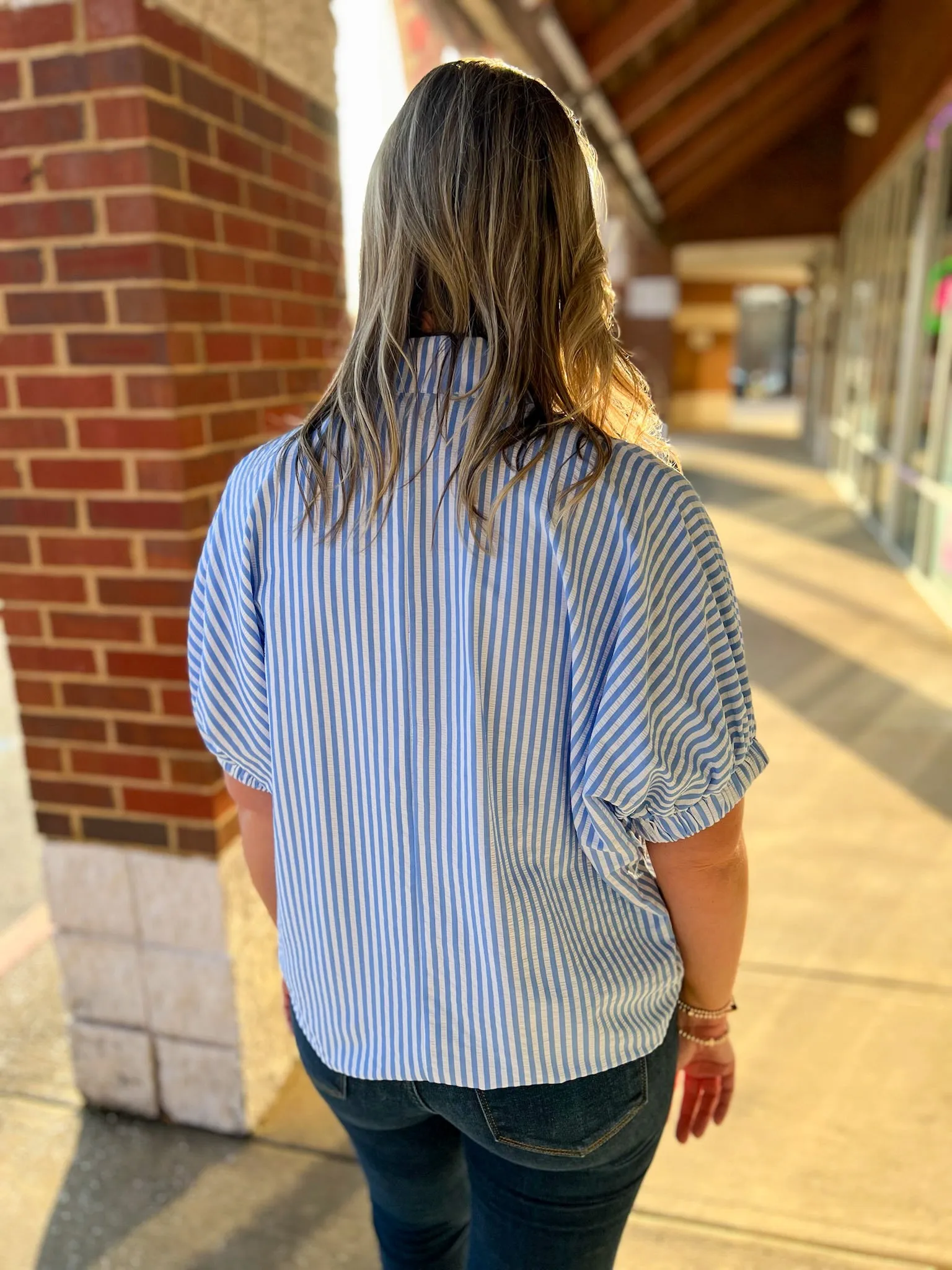 Just a Reminder Blue Striped Top with Dolman Sleeves