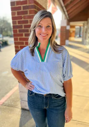 Just a Reminder Blue Striped Top with Dolman Sleeves