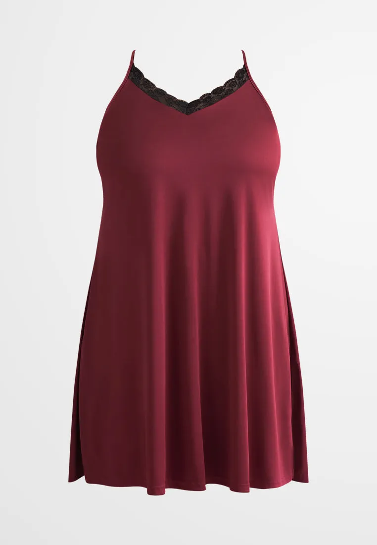 Justine Sexy Back Satin Lace Night Dress - Red