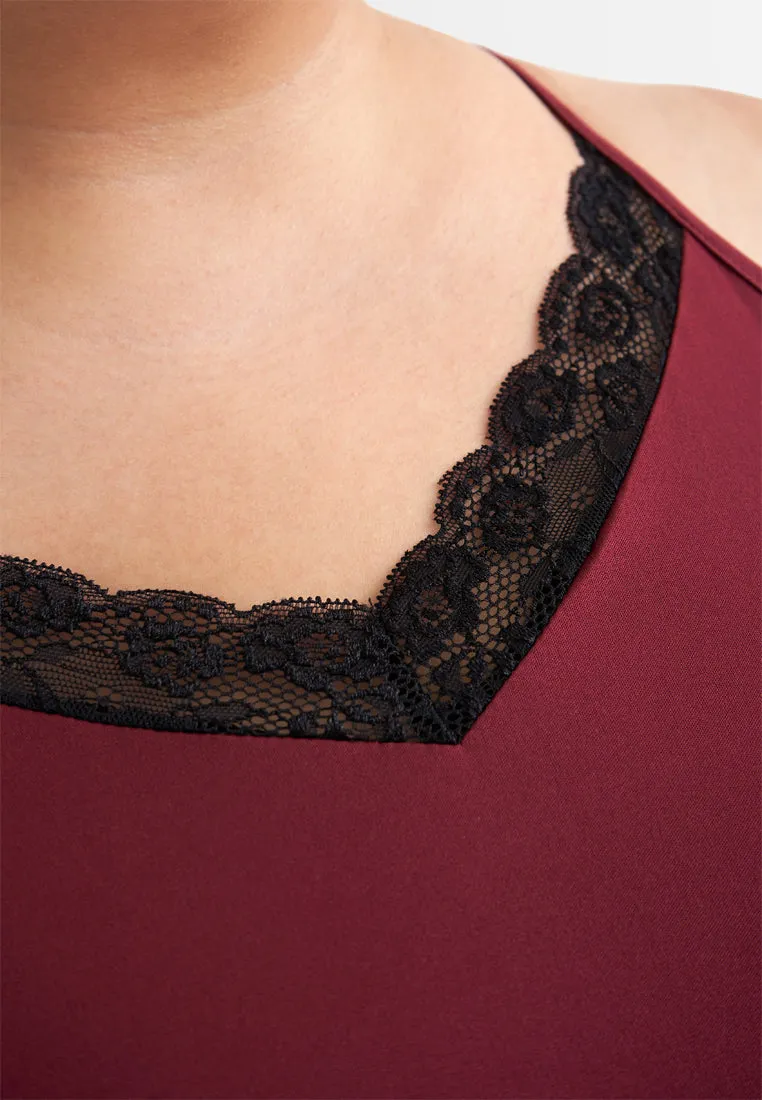 Justine Sexy Back Satin Lace Night Dress - Red