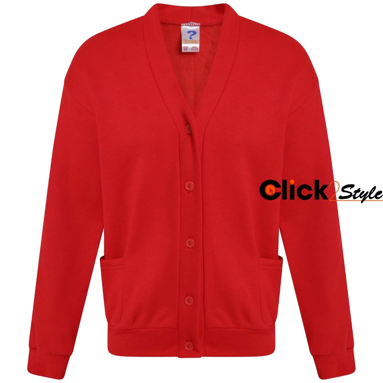 Kids Children Girls Unisex School Uniform Fleece Cardigan Button Closure Front -Red