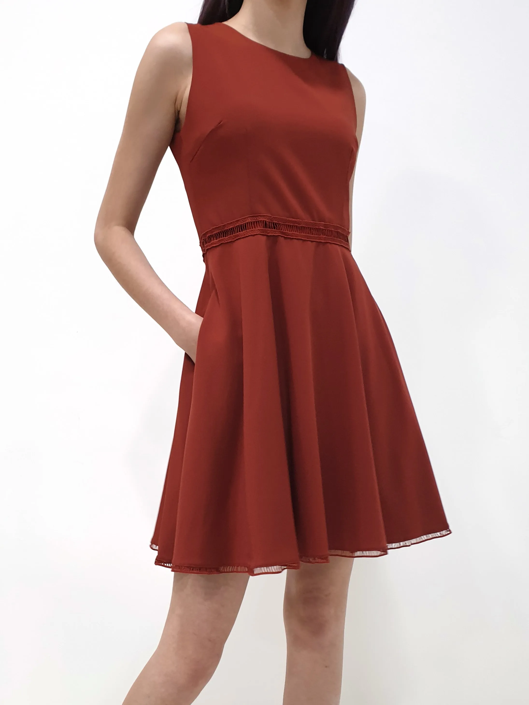 Ladder Lace Dress - Brick (Non-returnable)