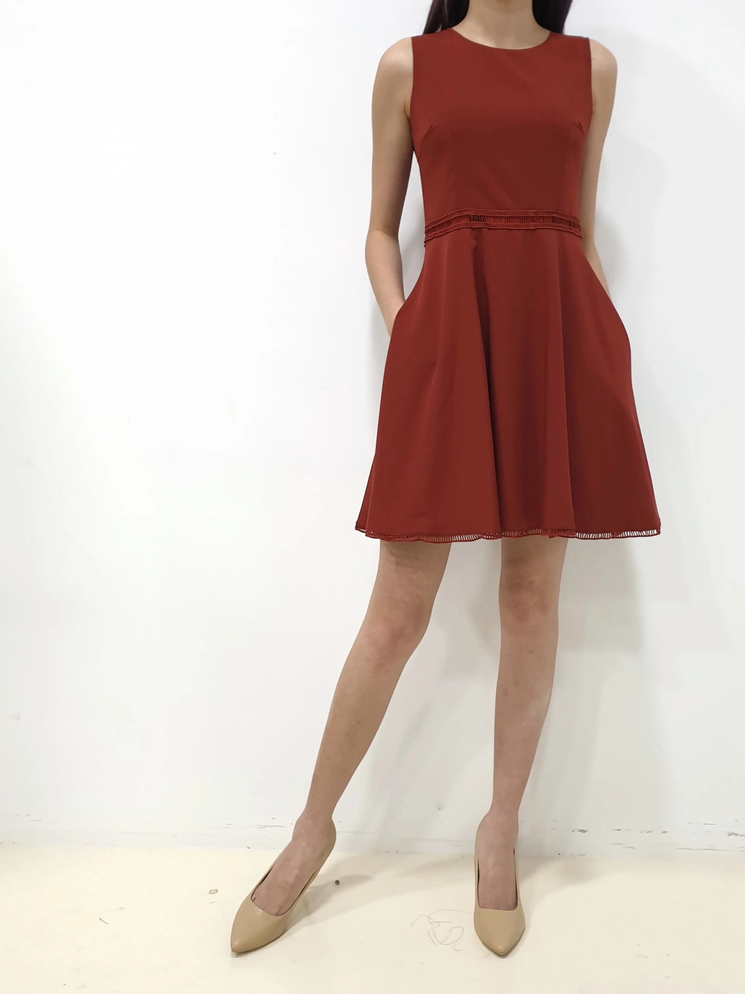 Ladder Lace Dress - Brick (Non-returnable)