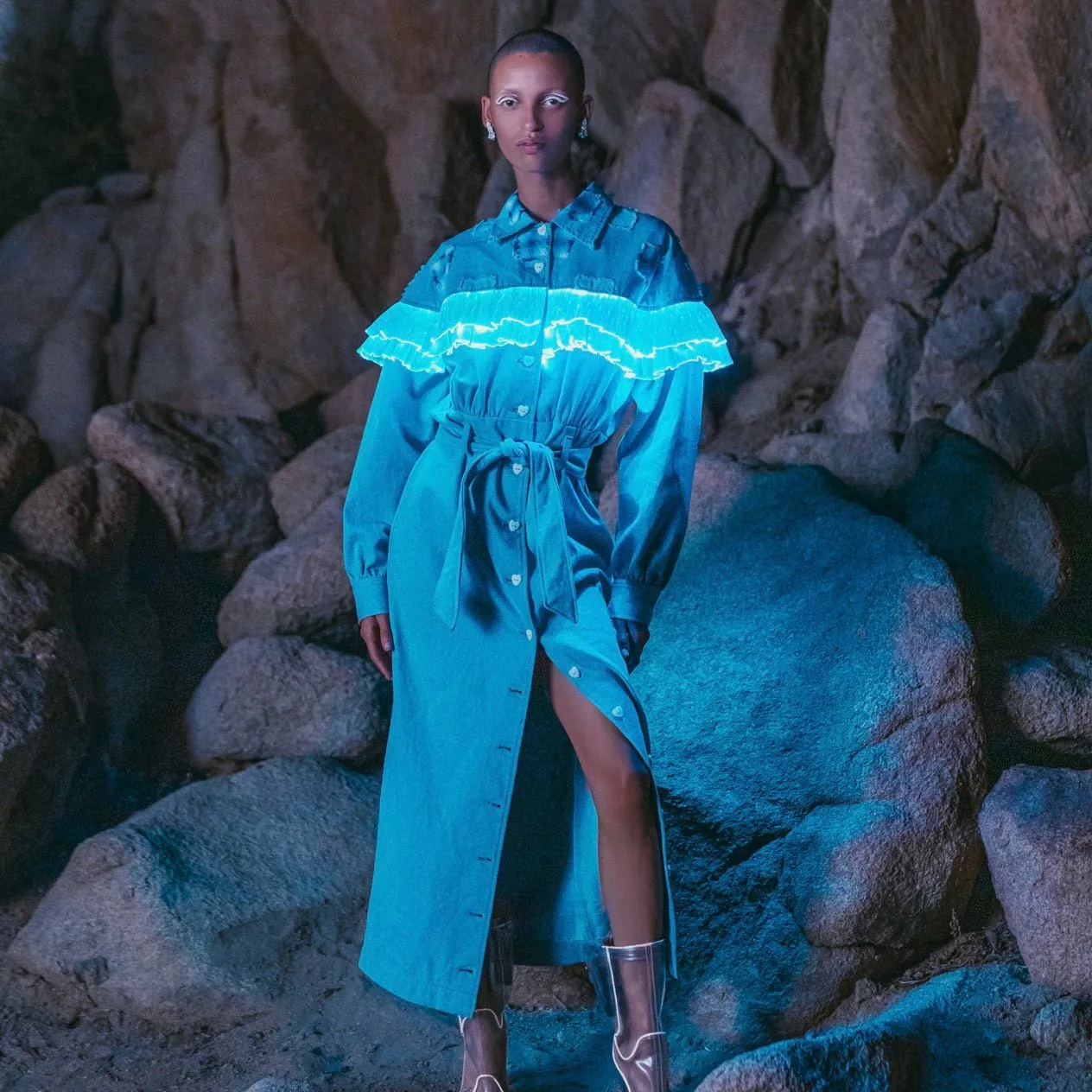Light Up Ruffle Denim Dress
