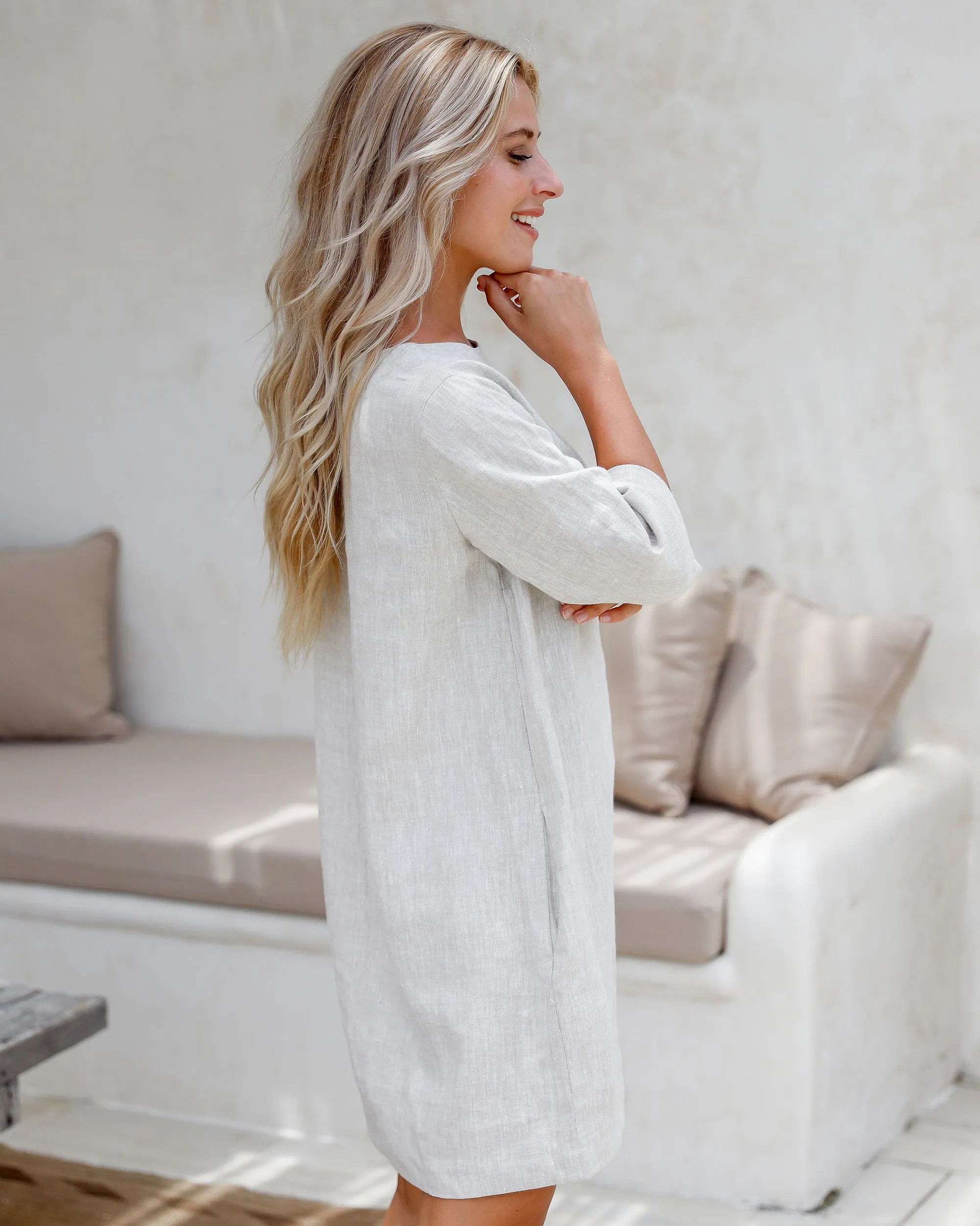 Linen tunic dress LASTRES in Natural melange