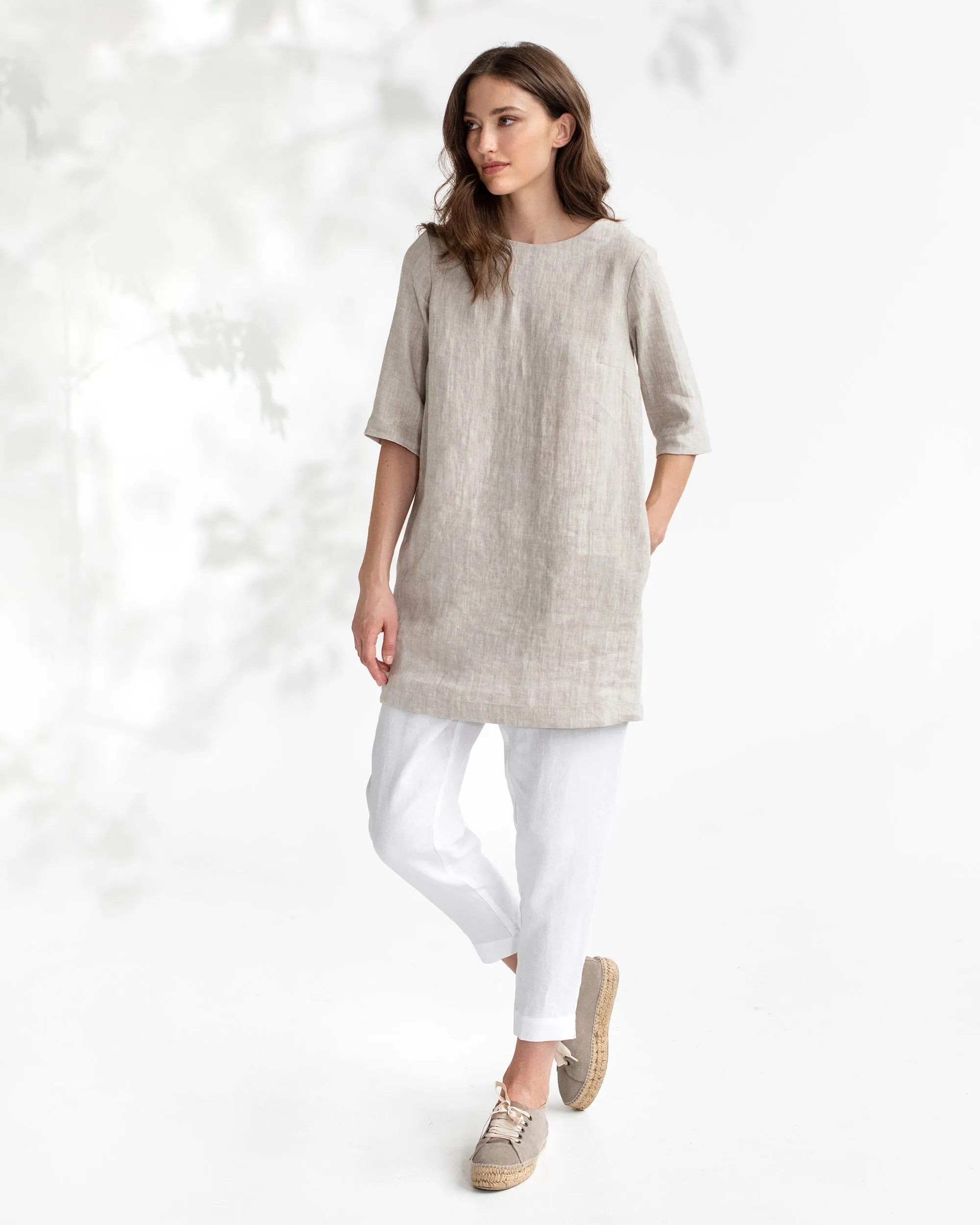 Linen tunic dress LASTRES in Natural melange