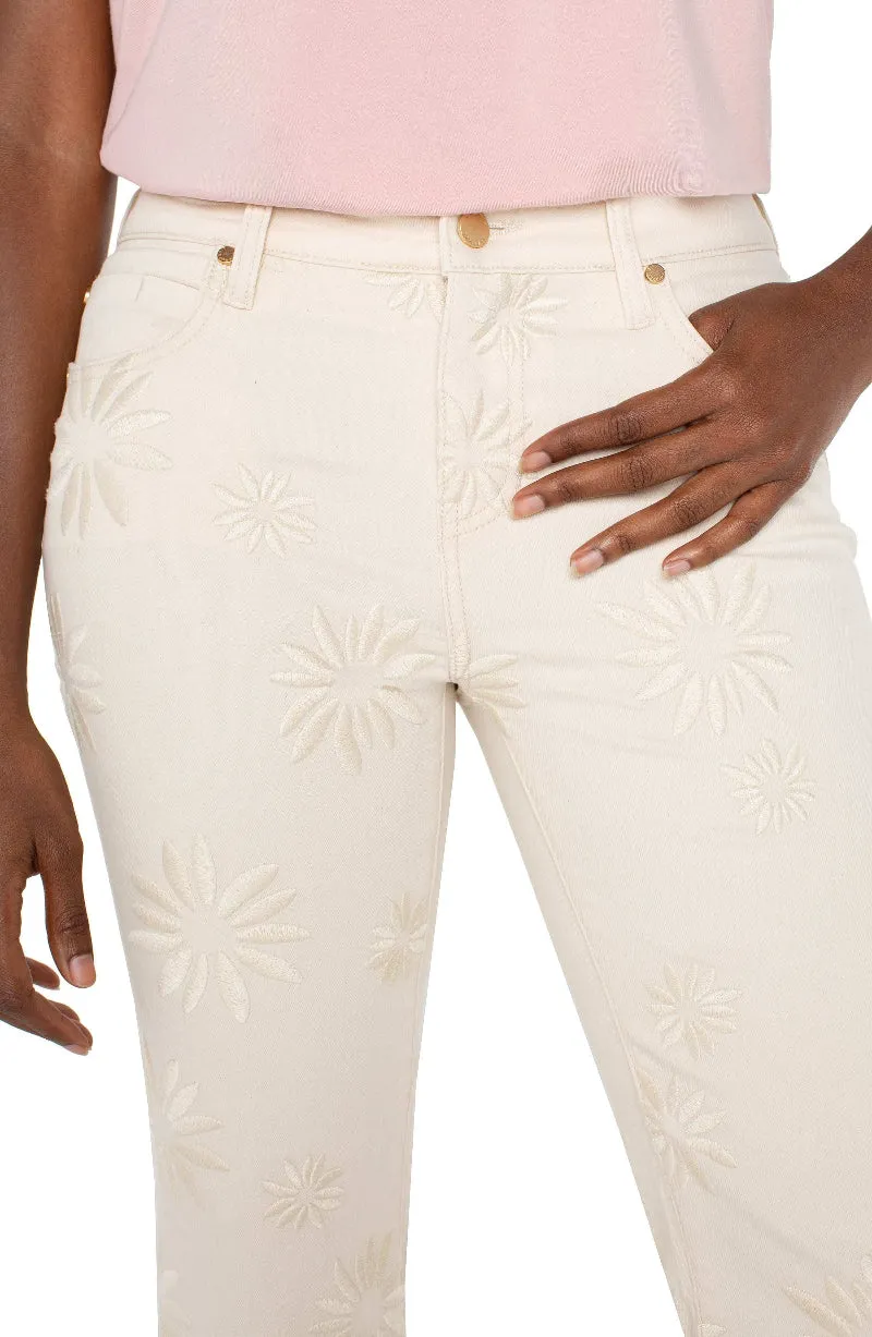 Liverpool Embroidered Hannah Crop Flare w/ Fray Hem
