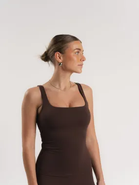Lux Built-In Square Tank Top - Espresso