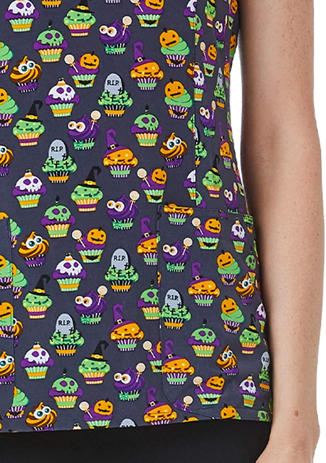 Maevn 1767 SPT Spooky Treats Printed V-Neck Scrub Top <br> Sizes S to 2XL