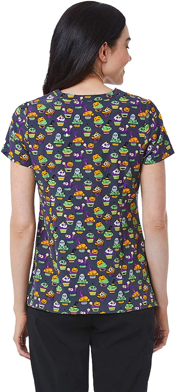 Maevn 1767 SPT Spooky Treats Printed V-Neck Scrub Top <br> Sizes S to 2XL