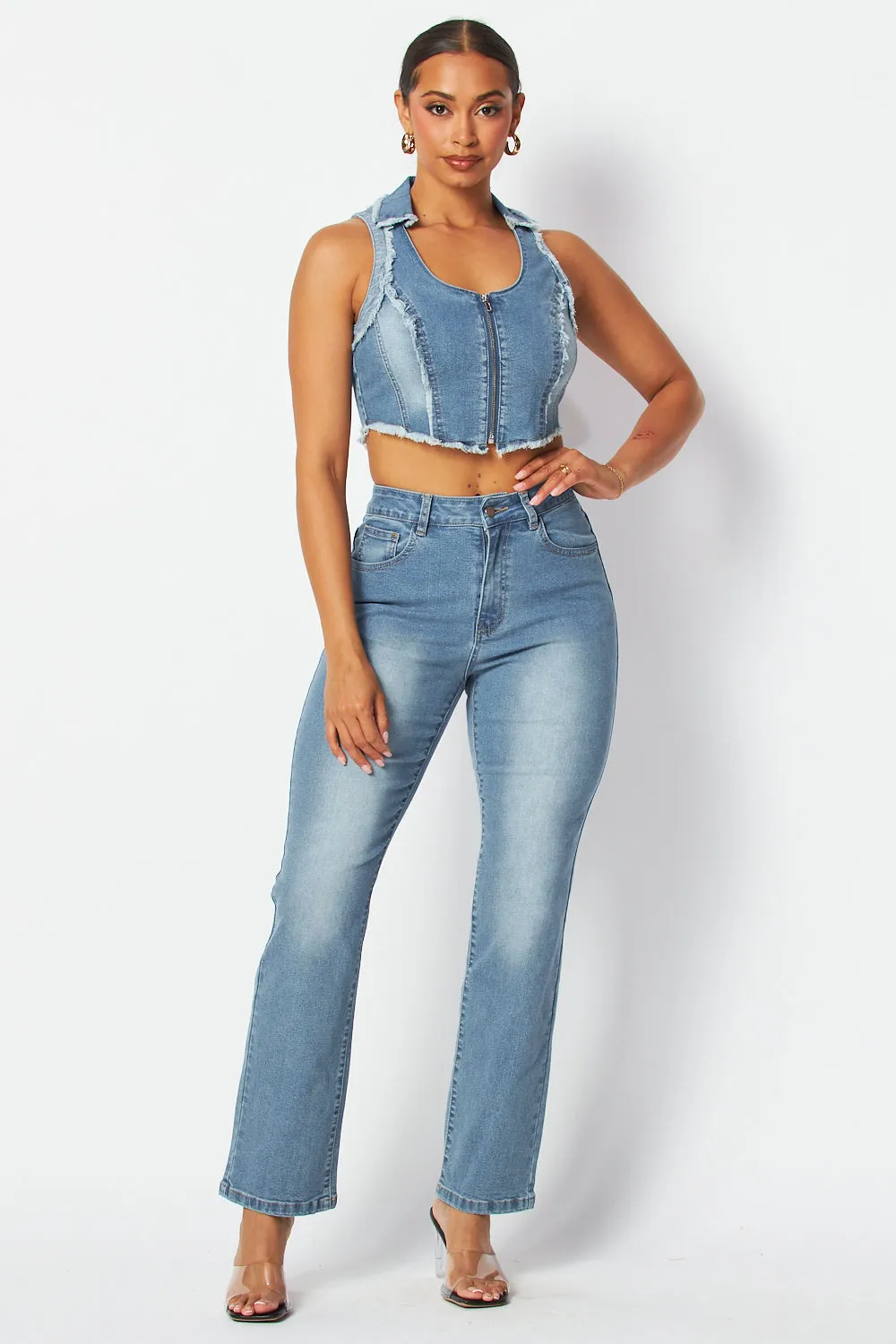 Marni Halter Crop Top & High Rise Denim Pant Set