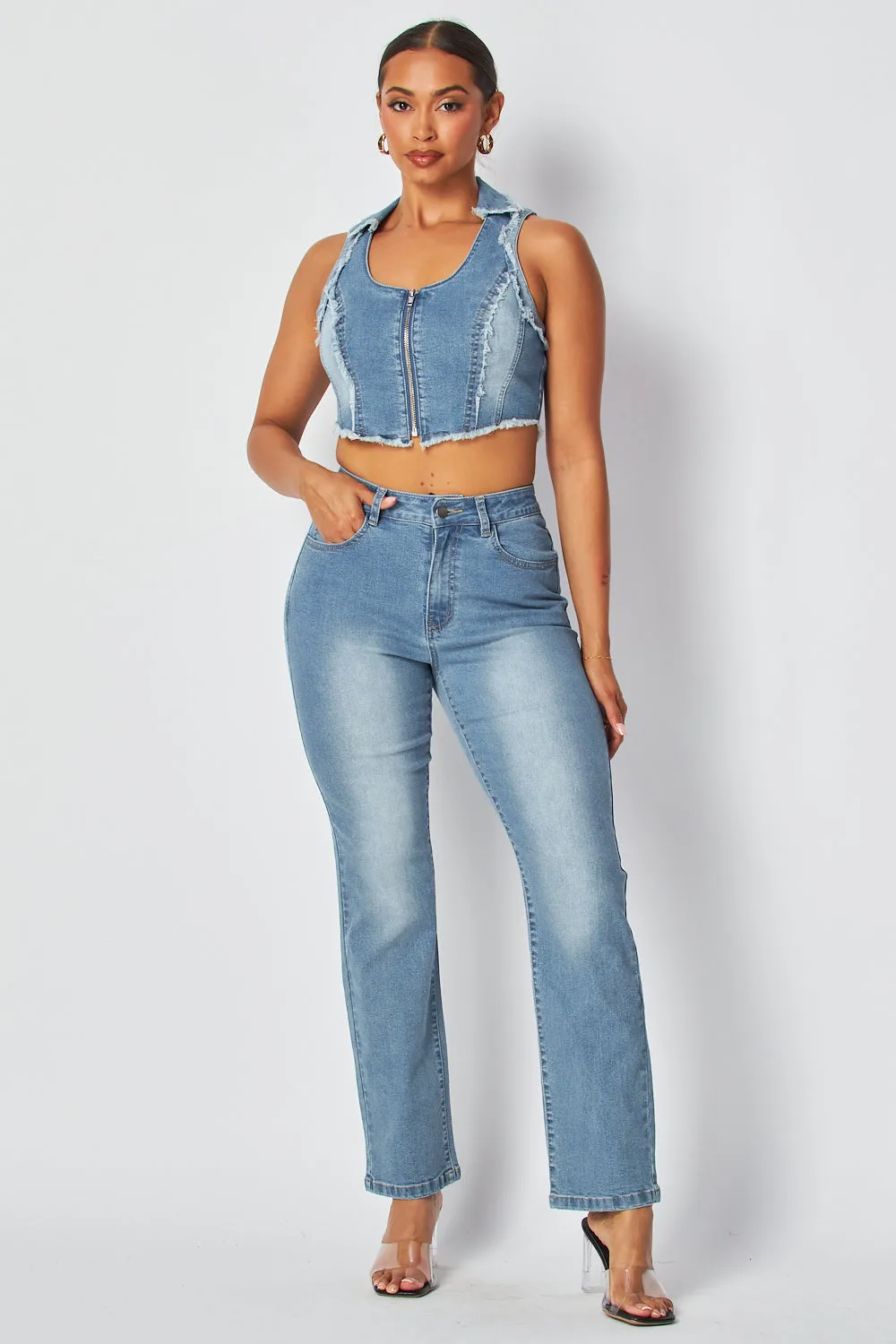 Marni Halter Crop Top & High Rise Denim Pant Set