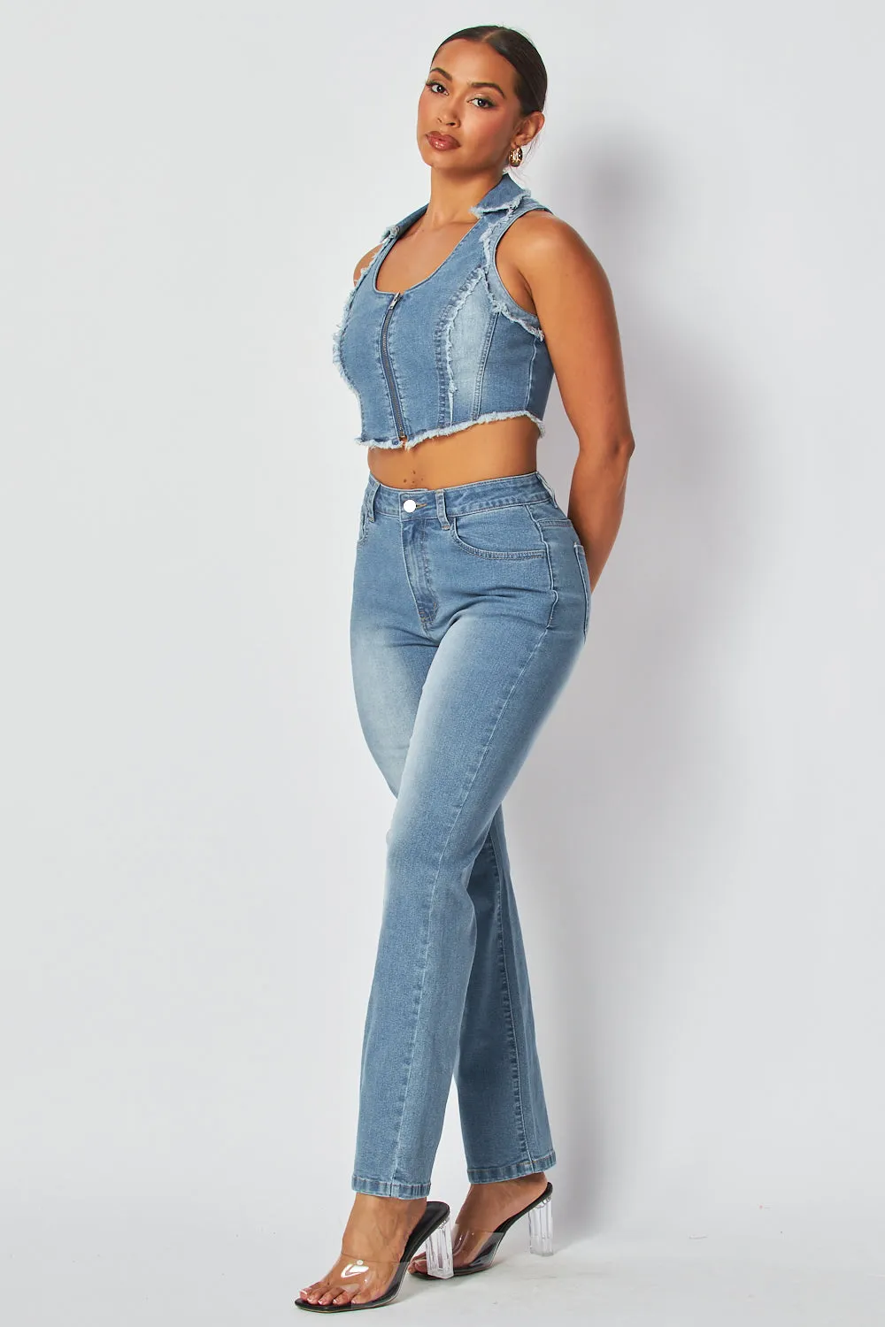 Marni Halter Crop Top & High Rise Denim Pant Set