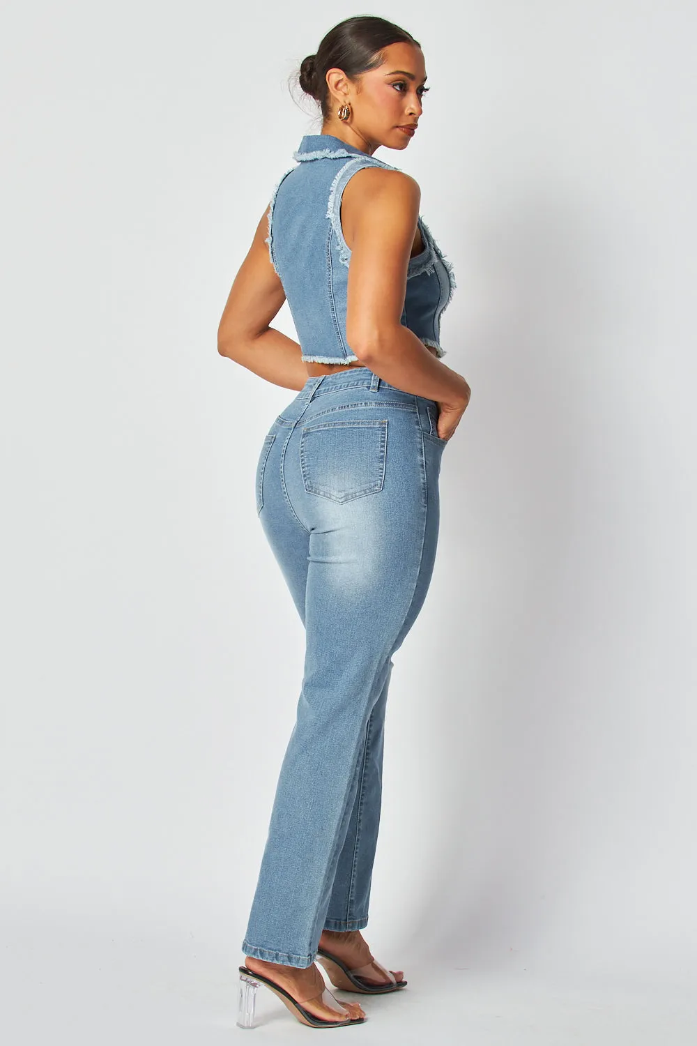 Marni Halter Crop Top & High Rise Denim Pant Set