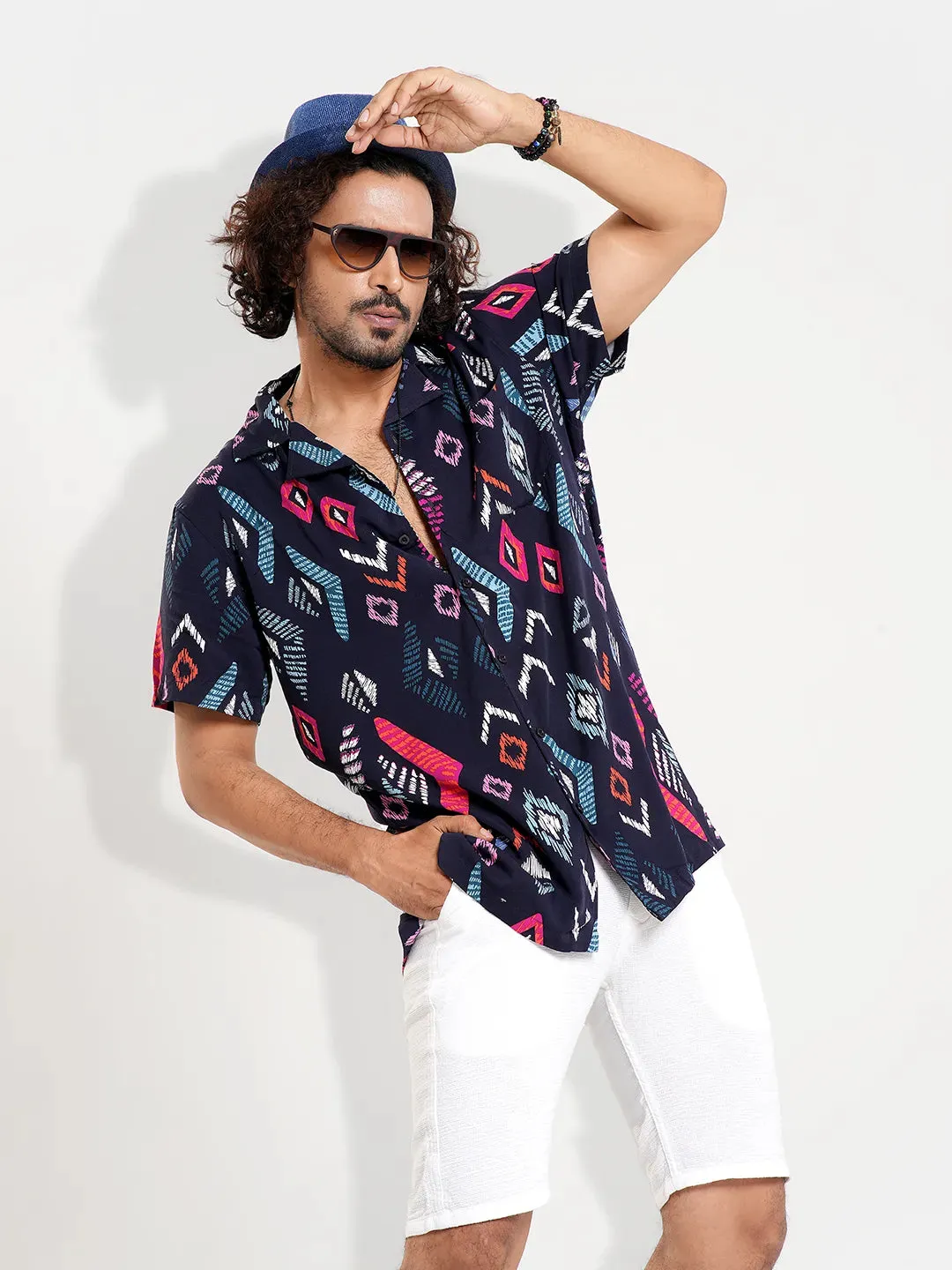 Men's Lapel Collar Casual Half Sleeve Shirt