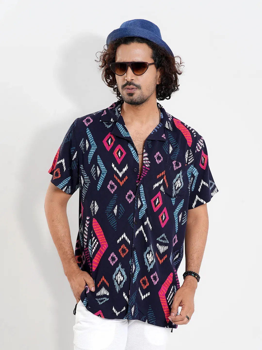 Men's Lapel Collar Casual Half Sleeve Shirt