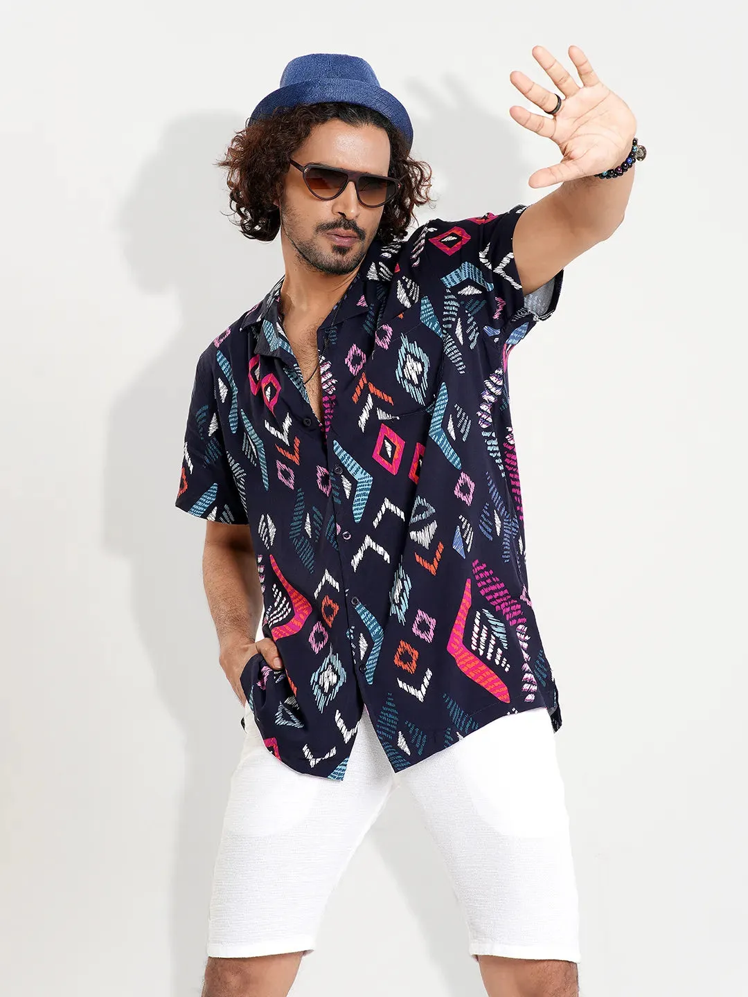 Men's Lapel Collar Casual Half Sleeve Shirt