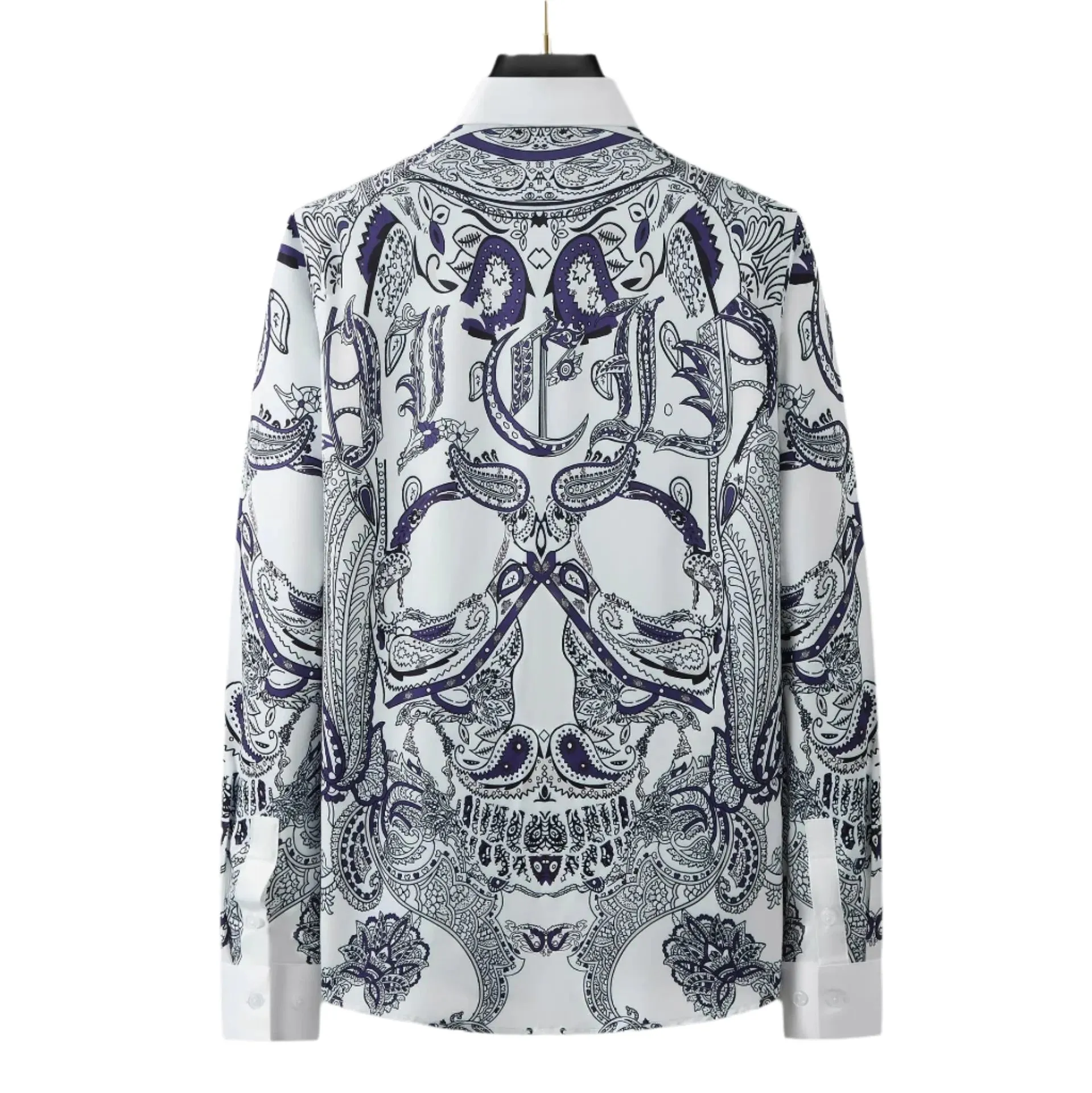 Men's Luxury Printed Dress Shirt – European American Slim Fit Long Sleeve Casual Business Blouse