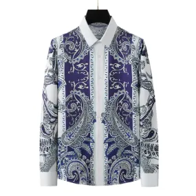 Men's Luxury Printed Dress Shirt – European American Slim Fit Long Sleeve Casual Business Blouse