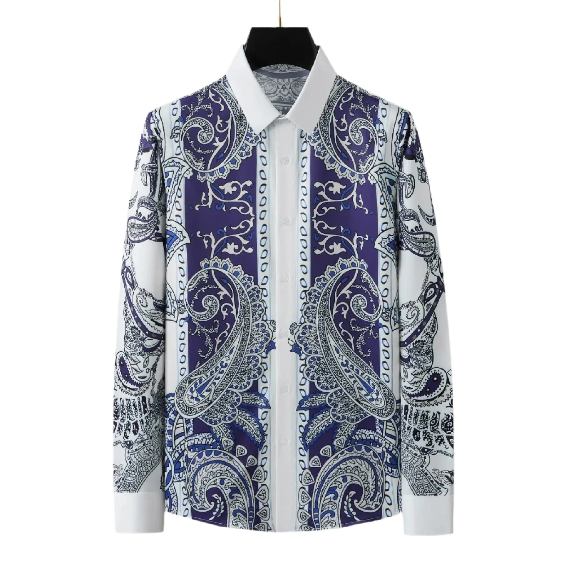 Men's Luxury Printed Dress Shirt – European American Slim Fit Long Sleeve Casual Business Blouse