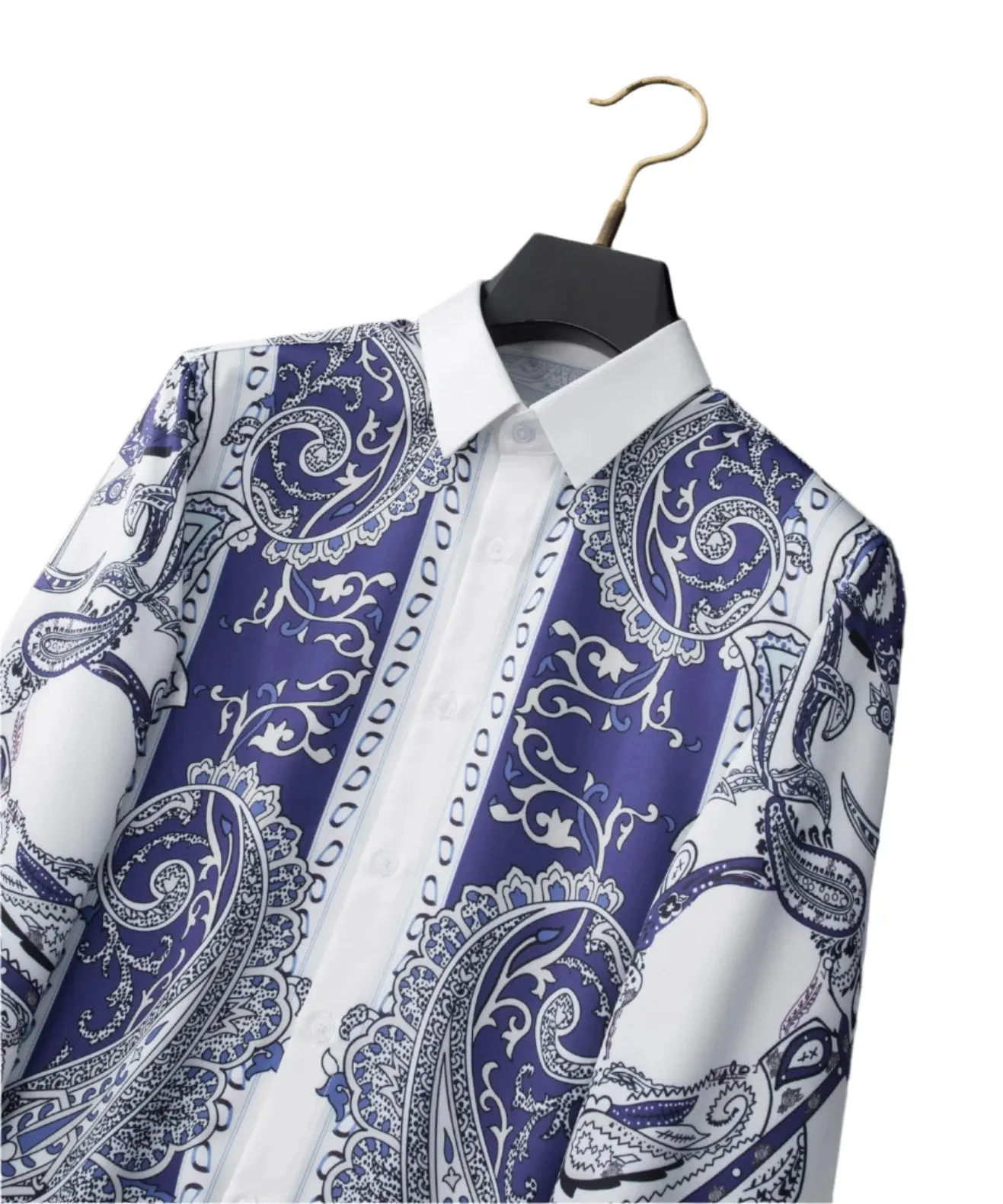 Men's Luxury Printed Dress Shirt – European American Slim Fit Long Sleeve Casual Business Blouse