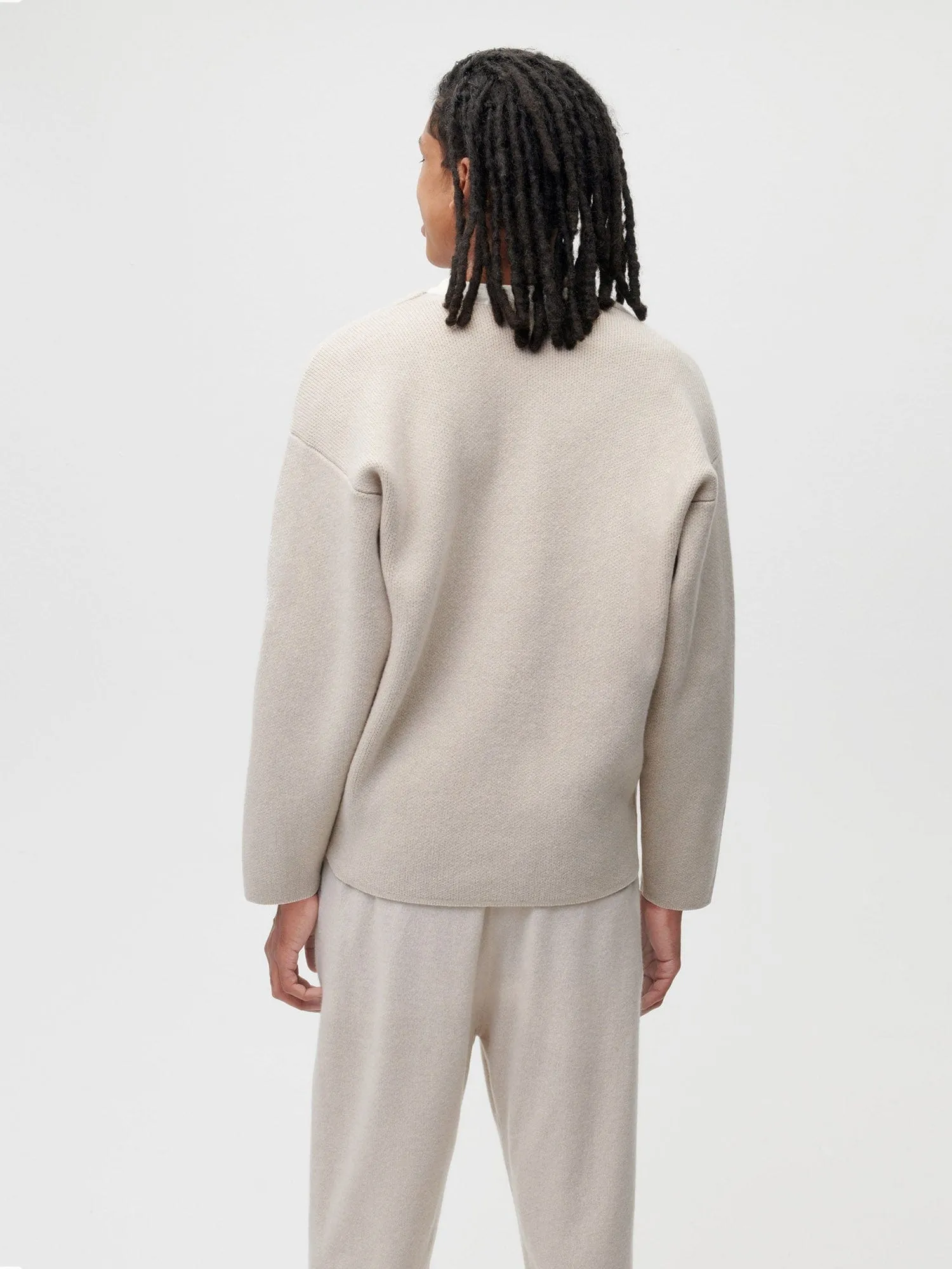 Mens Recycled Cashmere Cardigan—oatmeal