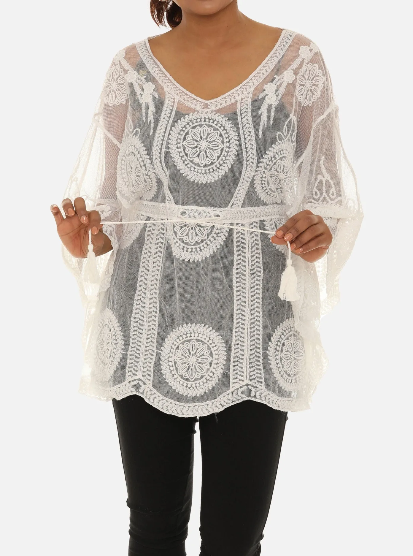 Mesh Tunic with Floral Pattern