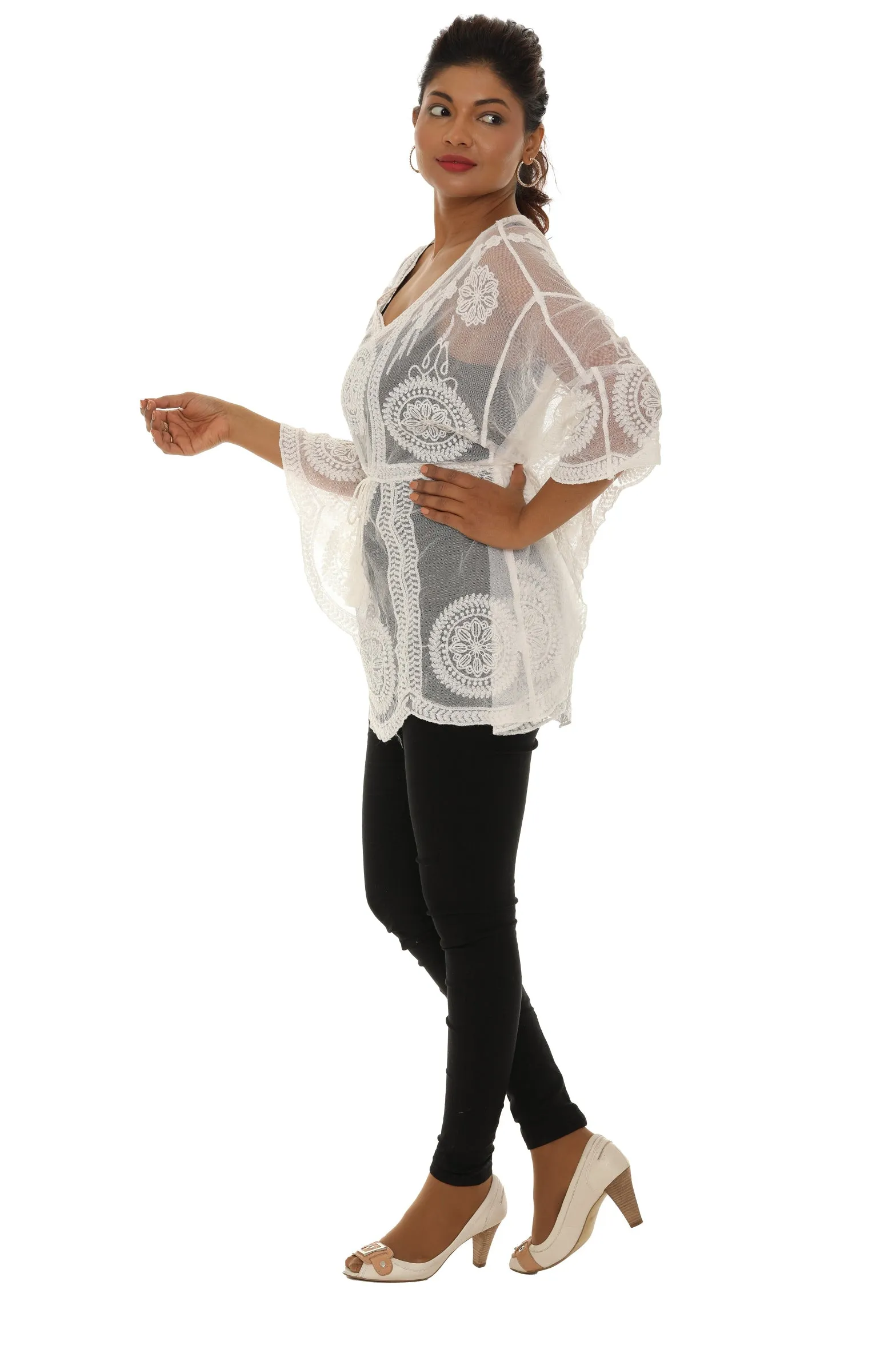 Mesh Tunic with Floral Pattern