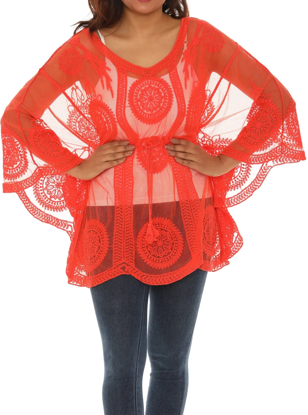 Mesh Tunic with Floral Pattern