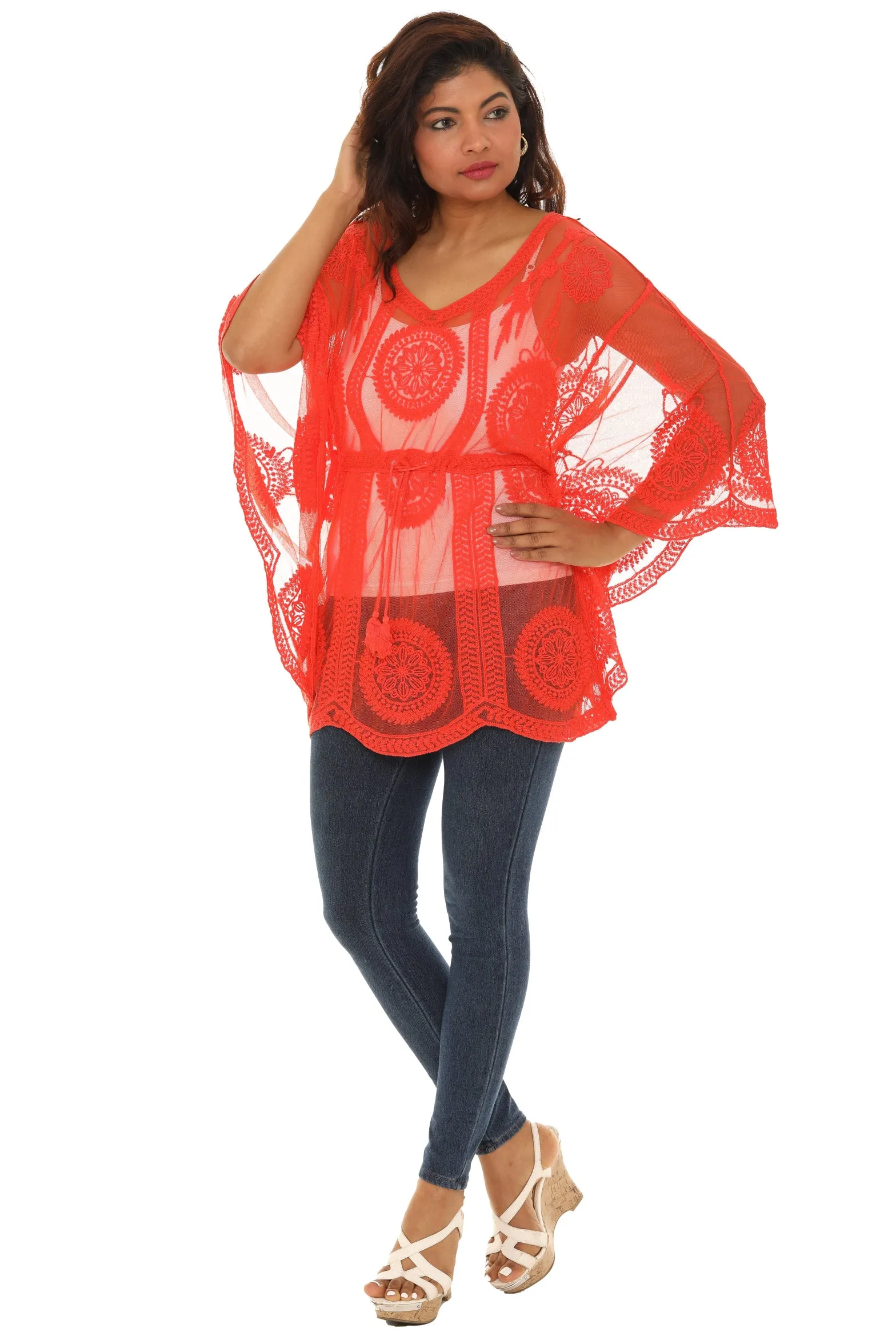 Mesh Tunic with Floral Pattern