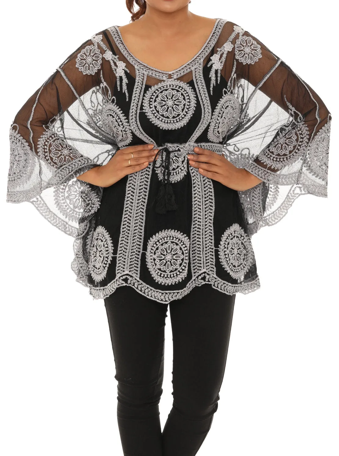 Mesh Tunic with Floral Pattern