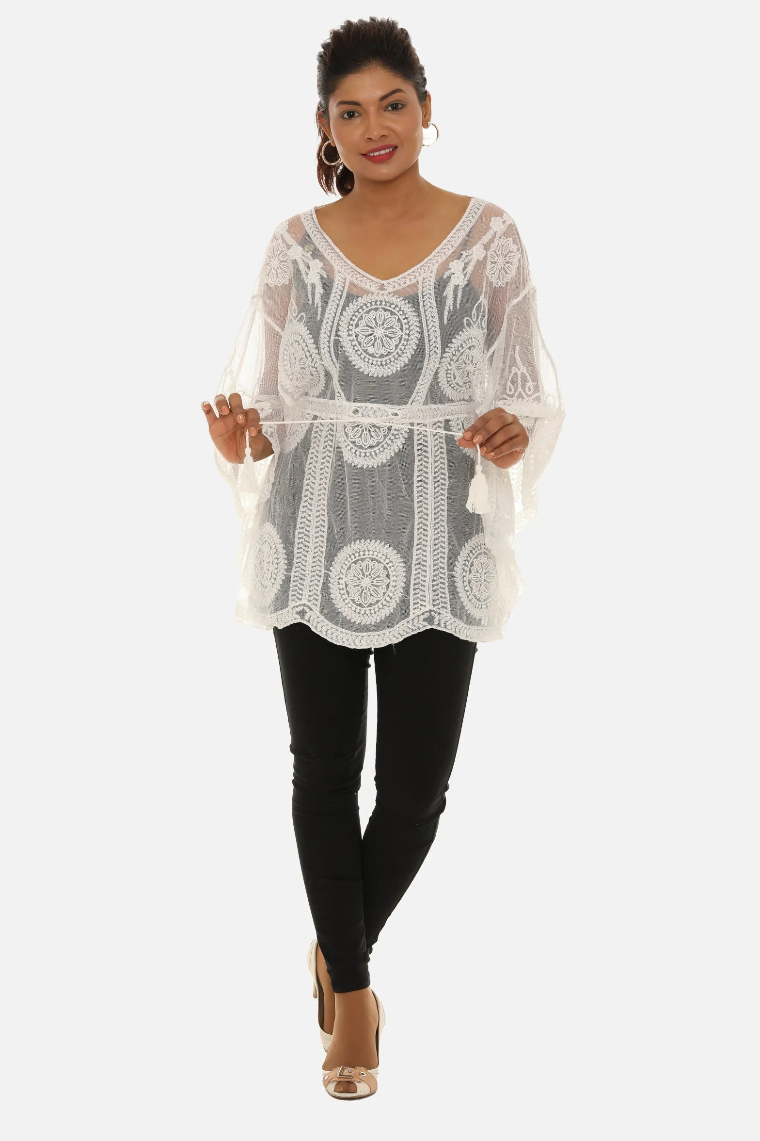 Mesh Tunic with Floral Pattern