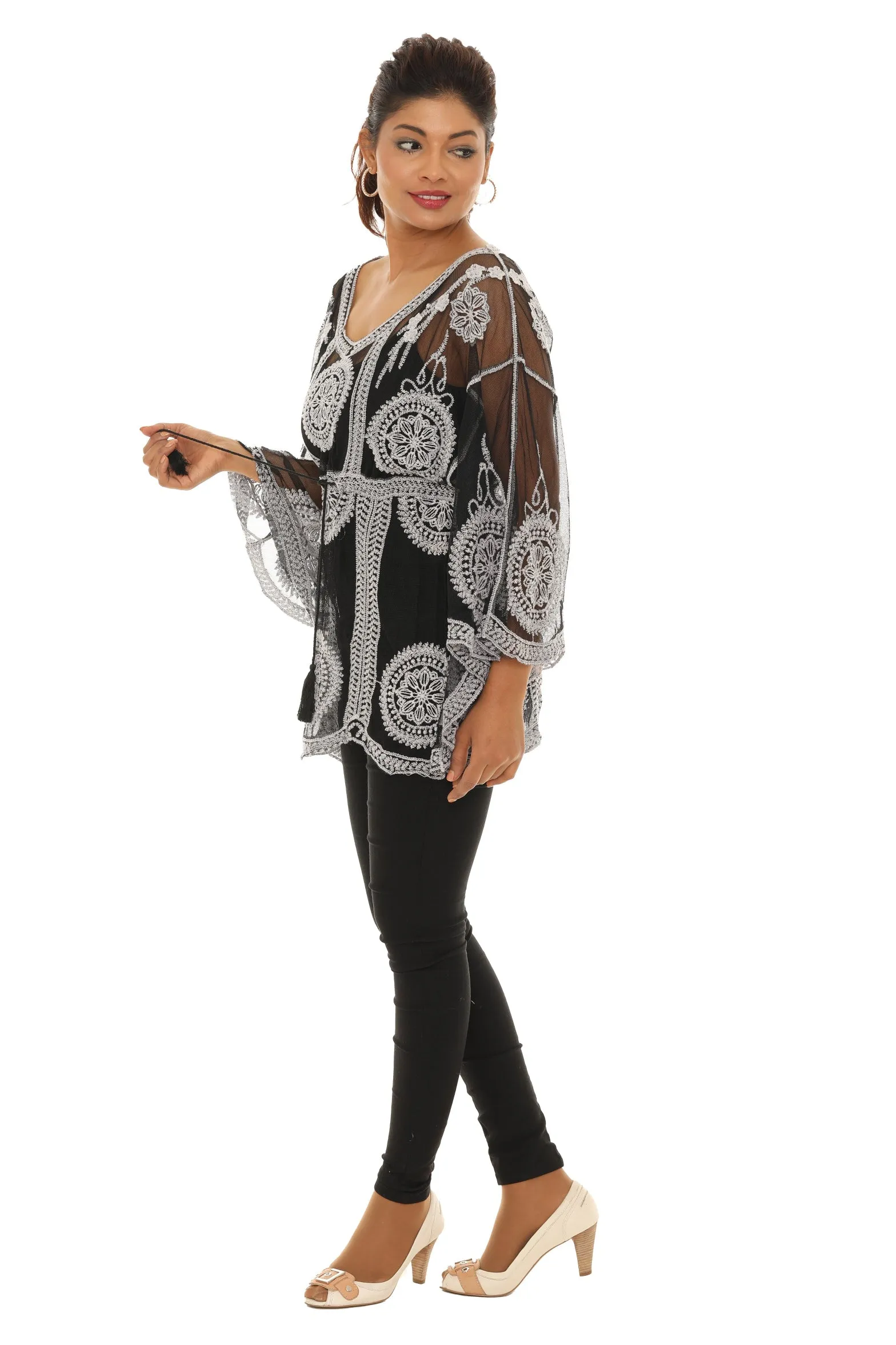 Mesh Tunic with Floral Pattern