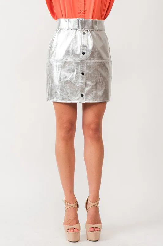 Metallic Button Down Skirt