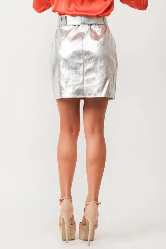 Metallic Button Down Skirt