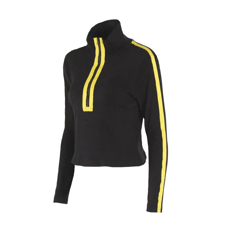 MIP FUNNEL NECK LONG SLEEVE TOP WITH ZIP FRONT AND CONTRAST STRIPE