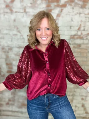 Misty Sequin Sleeve Button Up Top - FINAL SALE