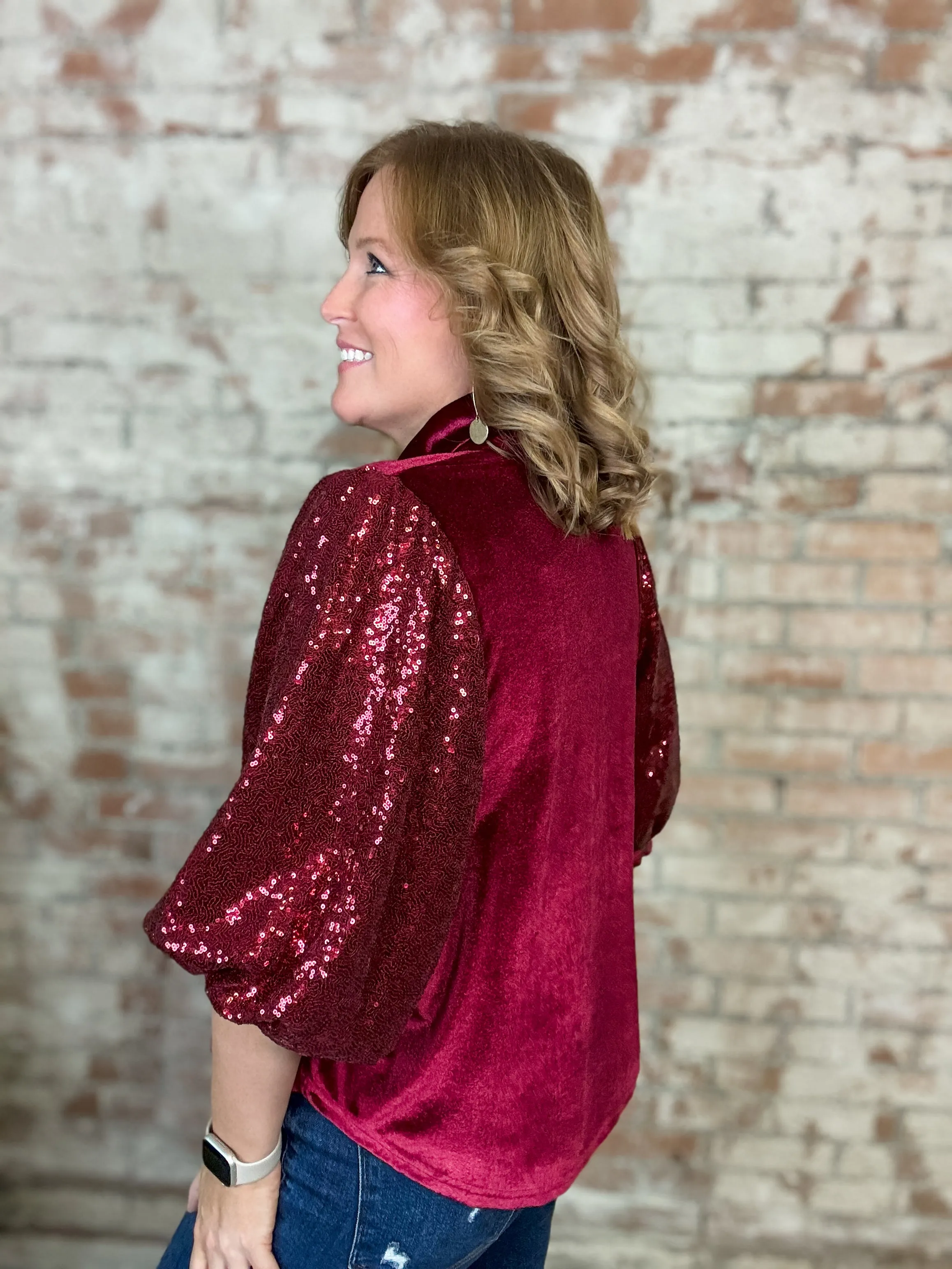 Misty Sequin Sleeve Button Up Top - FINAL SALE