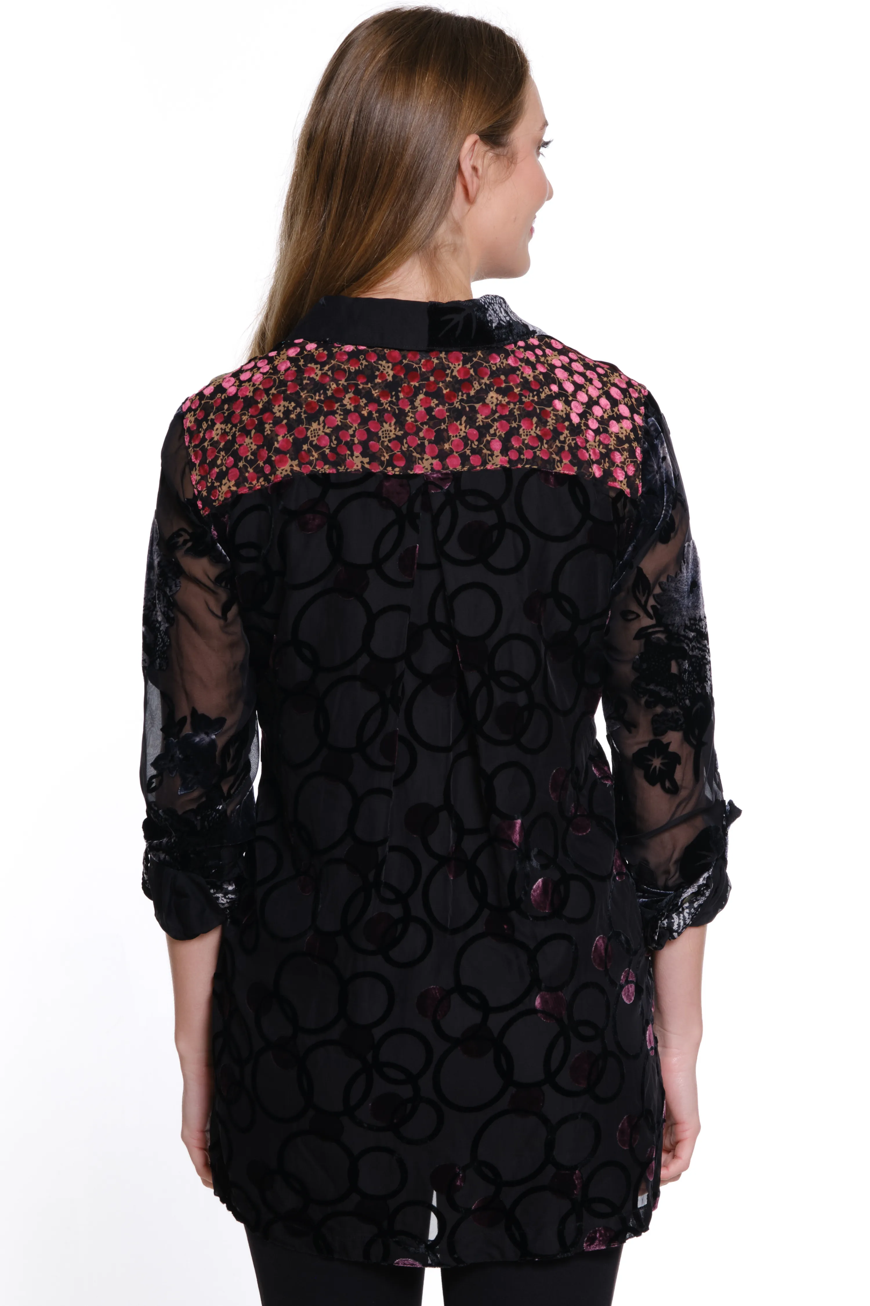 Multi Burnout Velvet Button Front Tunic - Women's - Multi