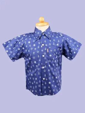 Navy Boys’ Nautical Print Short Sleeve Shirt – Stylish and Fun Summer Outfit