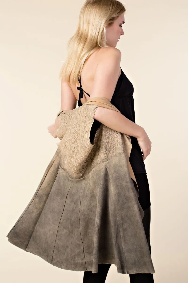 Open Front Faux Suede Vest with Lapel STONE #876