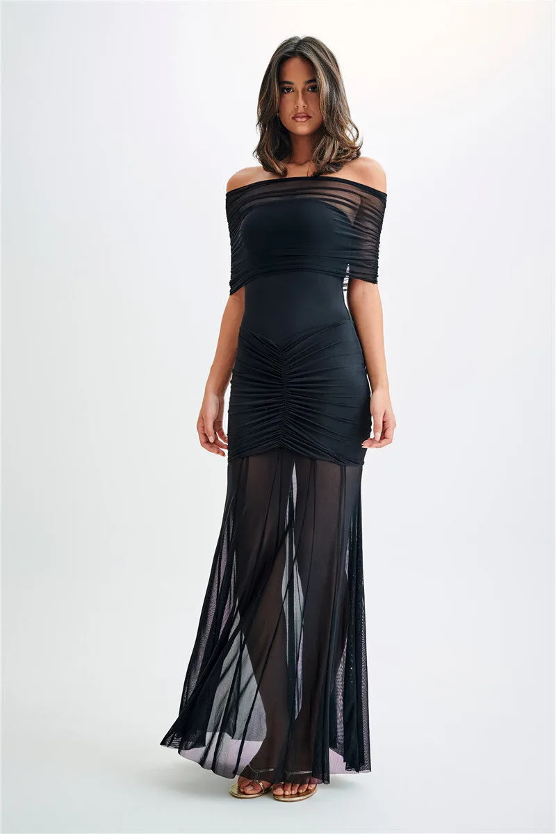 Pamela Mesh Strapless Off-shoulder Sexy Ruffled Mini Dress